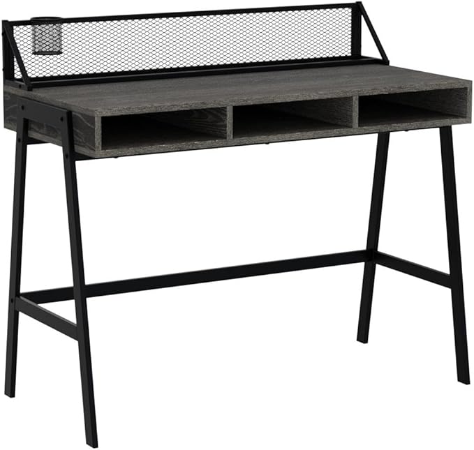 Walker Edison Jones Urban Industrial Metal Mesh Back Writing Desk, 42 Inch, Cerused Ash Grey - LeafyLoom