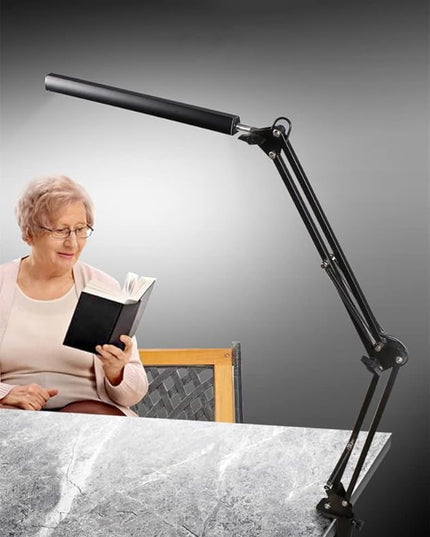 Desk Lamp,12W Eye-Caring Metal Swing Arm Desk Lamp with Clamp, 20 Brightness Dimmable Clamp Desk Light with Memory Function, 360 Degree Spin Architect Table Desk Lamps for Dorms, Studios Reading - LeafyLoom