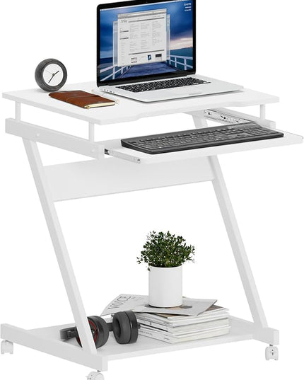 Need Rolling Computer Desk Mobile Desk Laptop Stand Desk with Sliding Keyboard for Home Office,23.6 Inches White DX-8110WT-ND - LeafyLoom