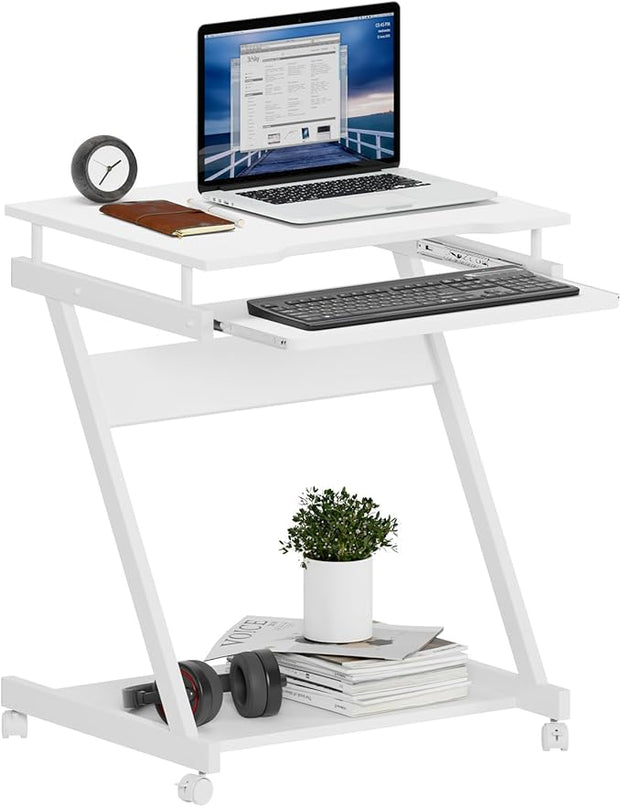 Need Rolling Computer Desk Mobile Desk Laptop Stand Desk with Sliding Keyboard for Home Office,23.6 Inches White DX-8110WT-ND - LeafyLoom
