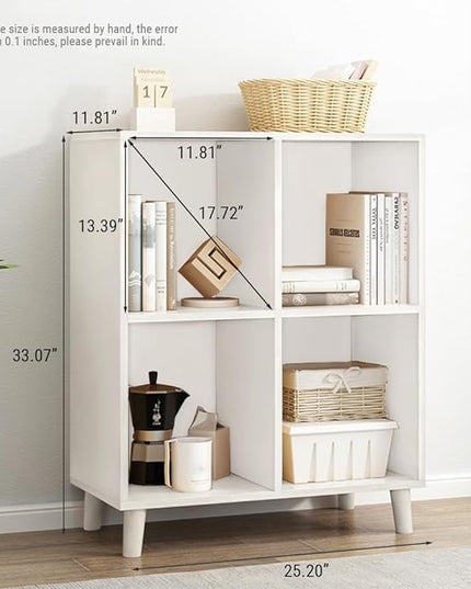 IOTXY Open Cube Low Bookcase - 2-Tier Freestanding Storage Display Cabinet Organizer with Legs for Home Office, 4-Cubes Open Shelf Short Bookshelf, White - LeafyLoom