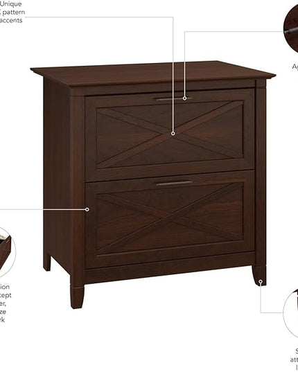 Bush Furniture Key West 2 Drawer Lateral File Cabinet in Bing Cherry - LeafyLoom