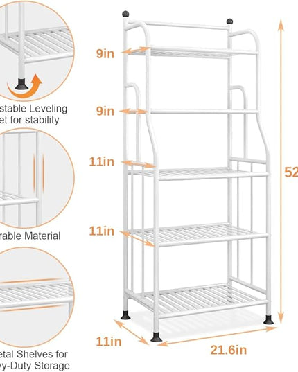 Shelving Unit Bakers Rack Metal Storage Shelves Laundry Shelf Organizer Standing Shelf Units for Laundry Kitchen Bathroom Pantry Closet Indoor and Outdoor (5 Tier, White) - LeafyLoom