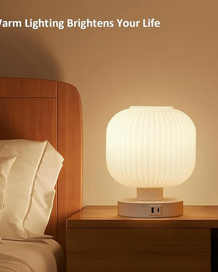 Touch Bedside Lamps,Table Lamps 3 Way Dimmable with USB C+A Charging Ports - Bedroom Nightstand & Living Room Essential, 9W Bulb Included - LeafyLoom