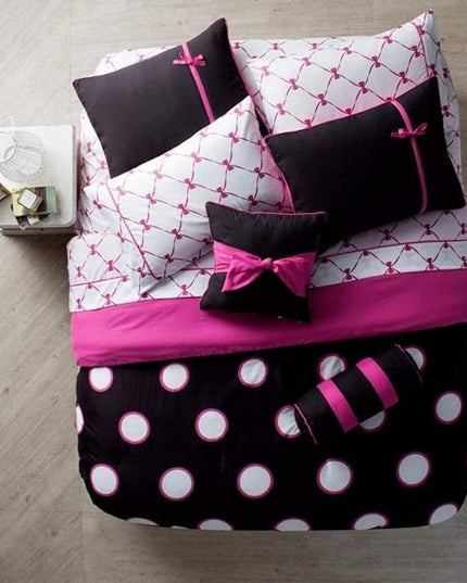 VCNY Home - Full Bed in a Bag, 10-Piece Bedding Set with Matching Sheets & Bedskirt, Ideal for All Seasons, Cozy Chic Home Decor (Sophie Black/Pink, Full) - LeafyLoom