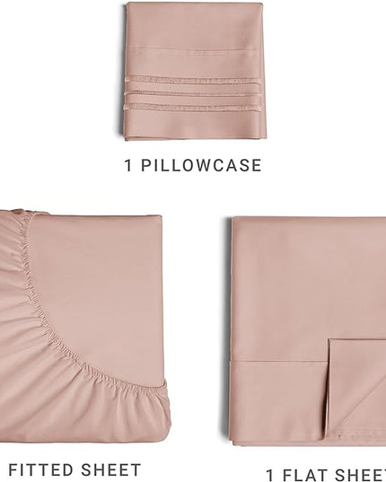 Twin XL Size 3 Piece Sheet Set - Comfy Breathable & Cooling Sheets - Hotel Luxury Bed Sheets for Women & Men - Deep Pockets, Easy-Fit, Extra Soft & Wrinkle Free Sheets - Mauve Oeko-Tex Bed Sheet Set - LeafyLoom