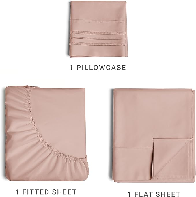 Twin XL Size 3 Piece Sheet Set - Comfy Breathable & Cooling Sheets - Hotel Luxury Bed Sheets for Women & Men - Deep Pockets, Easy-Fit, Extra Soft & Wrinkle Free Sheets - Mauve Oeko-Tex Bed Sheet Set - LeafyLoom