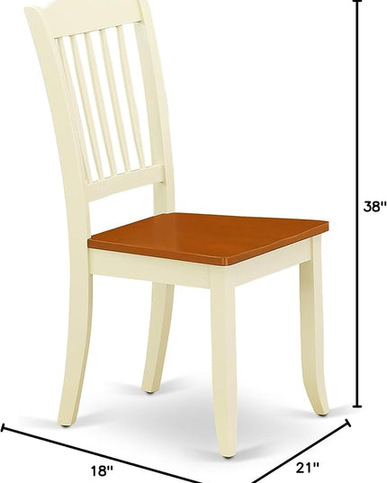East West Furniture DAC-BMK-W Danbury Dining Chairs - Slat Back Wooden Seat Chairs, Set of 2, Buttermilk & Cherry - LeafyLoom