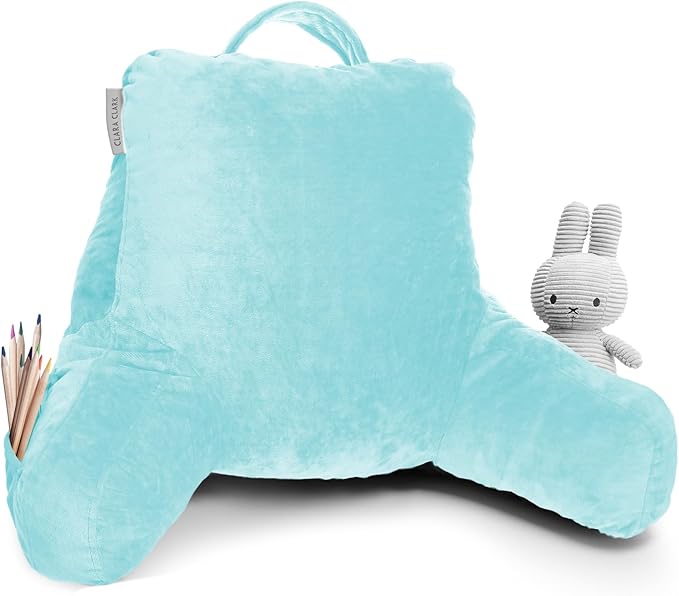 Clara Clark Reading Pillow with Portable Lap Desk Set for Kids, Back Pillow for Sitting Up in Bed, Memory Foam Back Support Pillow, Bed Rest Pillow with Foldable Laptop Desk, Small - Light Blue - LeafyLoom