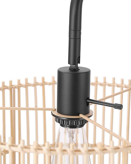Globe Electric Barden 58" Floor Lamp, Matte Black, Bamboo Shade, On/Off Rotary Switch on Socket - LeafyLoom