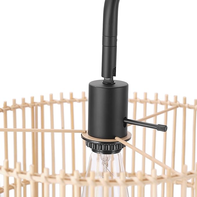 Globe Electric Barden 58" Floor Lamp, Matte Black, Bamboo Shade, On/Off Rotary Switch on Socket - LeafyLoom