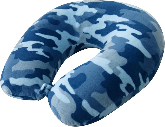 Adult Cozy Soft Microfiber Neck Pillow, Compact, Perfect for Plane or Car Travel, Blue Camo - LeafyLoom