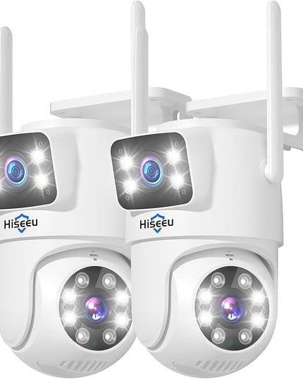 Hiseeu 2Pack Wireless Security Camera 5G/2.4G WiFi Camera Dual Lens PTZ Camera Outdoor Motion Tracking Color Night Version,No-Monthly Fees Works with Wireless Camera System/Alexa, Power Cord Hiseeu