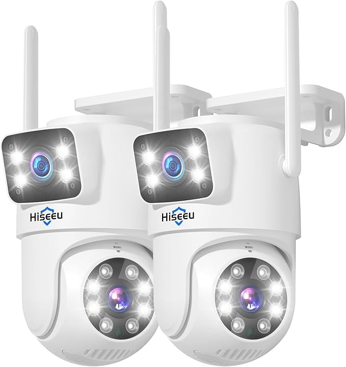 Hiseeu 2Pack Wireless Security Camera 5G/2.4G WiFi Camera Dual Lens PTZ Camera Outdoor Motion Tracking Color Night Version,No-Monthly Fees Works with Wireless Camera System/Alexa, Power Cord Hiseeu