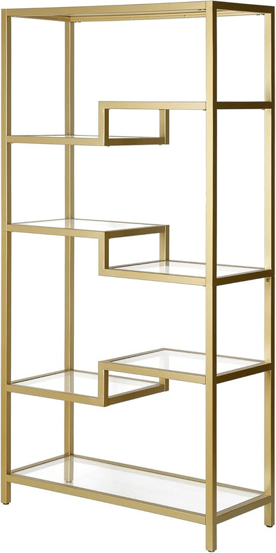 Henn&Hart 68" Tall Rectangular Bookcase in Brass, for Home Office, Living Room - LeafyLoom
