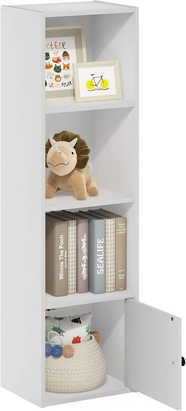 Furinno Luder Shelf Bookcase with 1 Door Storage Cabinet, White - LeafyLoom