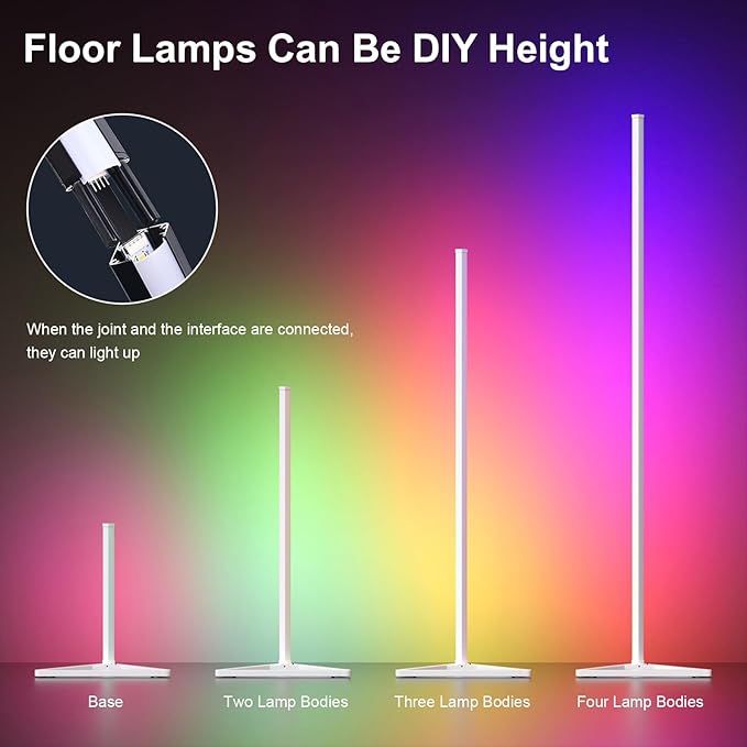 MIHEAL Corner Floor Lamp - Smart RGB LED Corner Lamp with App and Remote Control, 16 Million Colors & 68+ Scene, Music Sync, Timer Setting -for Living Rooms, Bedrooms, and Gaming Rooms - LeafyLoom