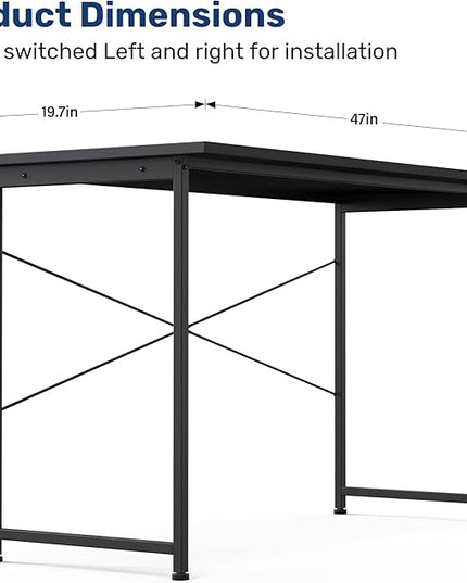 YSSOA Computer Desk Home Office Work Study Writing Modern Simple Table with Headphone Hooks, 47 Inch, Basic Black - LeafyLoom