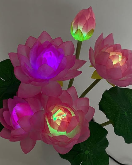 Colorful LED Lotus Flower Lamp Buddha Lamp for Cabinet Buddhist Altar - Artificial Lotus Flower Lamp for Home Living Room Desktop Decor (Colour Light) - LeafyLoom