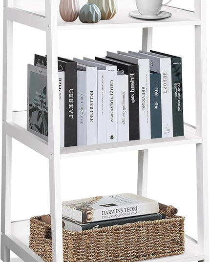 ECOMEX 3-Tier Ladder Shelf Modern Style Shelf, Ladder Bookshelf Open Storage Rack Wood Ladder Shelf with Solid Pine Frame, Freestanding Ladder Shelves for Home Office, Bedroom (White) - LeafyLoom