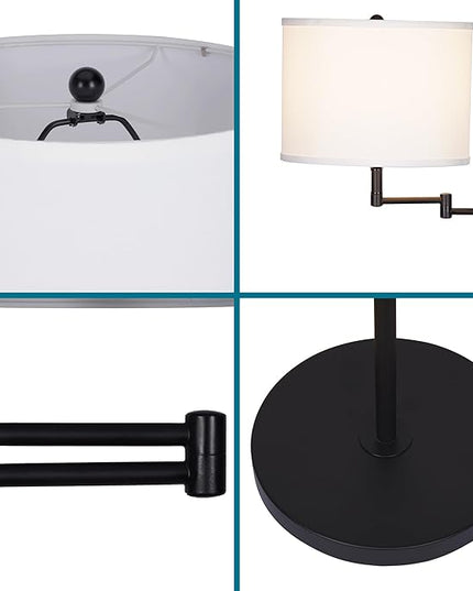 Catalina Lighting 24288-000 Traditional Swing Arm Floor Lamp for Office, Living Room, Dorm or Bedroom, Smart Home Compatible, Bulb Not Included, 60", Black - LeafyLoom