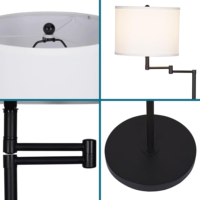 Catalina Lighting 24288-000 Traditional Swing Arm Floor Lamp for Office, Living Room, Dorm or Bedroom, Smart Home Compatible, Bulb Not Included, 60", Black - LeafyLoom