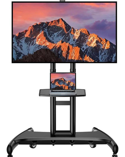 PERLESMITH Rolling/Mobile TV Cart with Wheels for 32-82 Inch LCD LED 4K Flat Screen TVs - TV Floor Stand with Shelf Holds Up to 100 lbs, Height Adjustable Trolley Max VESA 600x400mm- PSTVMC05 - LeafyLoom
