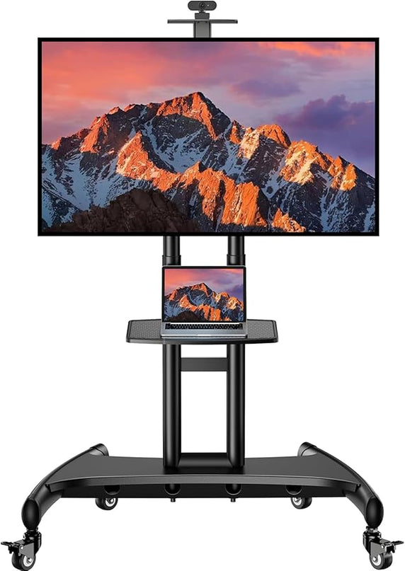 PERLESMITH Rolling/Mobile TV Cart with Wheels for 32-82 Inch LCD LED 4K Flat Screen TVs - TV Floor Stand with Shelf Holds Up to 100 lbs, Height Adjustable Trolley Max VESA 600x400mm- PSTVMC05 - LeafyLoom