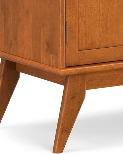 SIMPLIHOME Draper SOLID HARDWOOD Mid Century Modern 32 inch Wide Bar Cabinet in Teak Brown for The Living room, dining room and kitchen - LeafyLoom