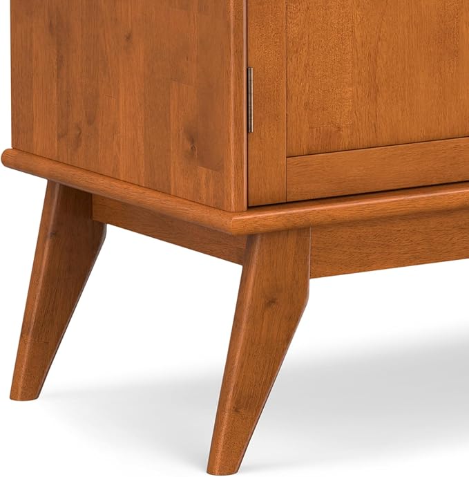 SIMPLIHOME Draper SOLID HARDWOOD Mid Century Modern 32 inch Wide Bar Cabinet in Teak Brown for The Living room, dining room and kitchen - LeafyLoom