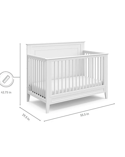 Storkcraft Solstice 5-In-1 Convertible Crib (White) – GREENGUARD Gold Certified, Converts to Toddler Bed and Full-Size Bed, Fits Standard Full-Size Crib Mattress, Adjustable Mattress Support Base - LeafyLoom