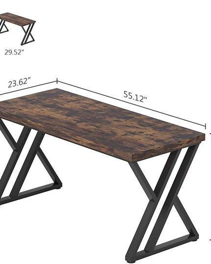 55 Inch Large Simple Industrial Computer Desk Study Writing Table Home Office Workstation,Rustic Brown - LeafyLoom