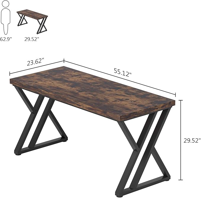 55 Inch Large Simple Industrial Computer Desk Study Writing Table Home Office Workstation,Rustic Brown - LeafyLoom