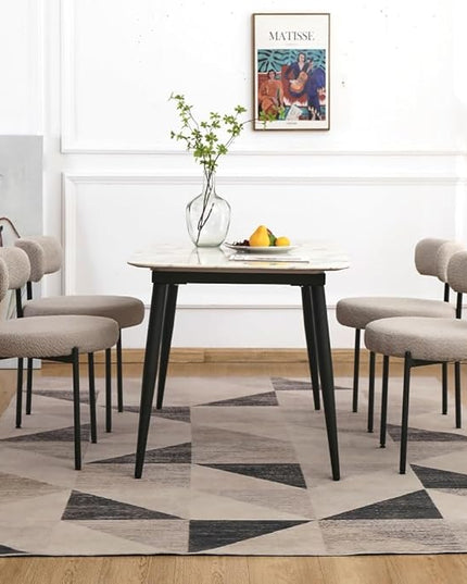 EDWELL Boucle Dining Chairs Set of 2, Round Upholstered Dining Room Chairs with Black Metal Legs, Modern Kitchen Dining Room Chairs for Kitchen, Living Room - LeafyLoom