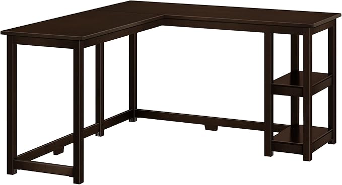 Max & Lily Solid Wood Corner Desk, 55 x 55 Inches, Espresso - LeafyLoom