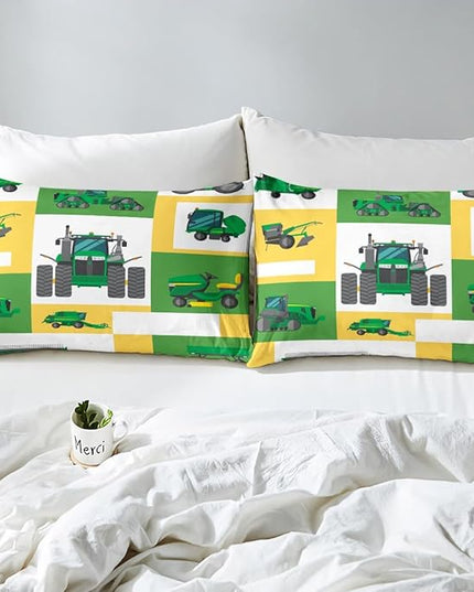 Erosebridal Kids Truck Comforter Set Full Size Boys Cartoon Tractor Down Comforter Excavator Construction Bedding Set Farmhouse Car Vehicle Duvet Set Bedroom Dorm Decor, Yellow Green - LeafyLoom