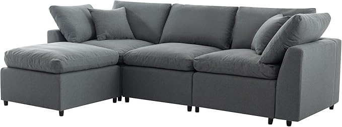 104.3" L-Shaped Convertible Sectional Sofa with Reversible Sleeper Chaise, Down Filled Upholstery Corner Couch w/Armrest for Living Room, Apartment, Office, Dark Gray, 104.3 Inch - LeafyLoom