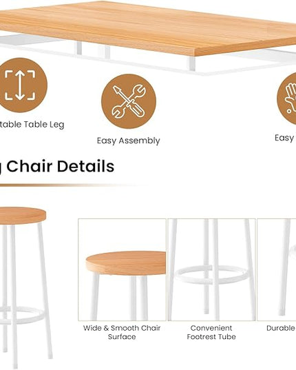 DKLGG Dinner Table Set for 4, Modern Kitchen Table and Chairs for 4 Wooden Top and Adjustable Metal Legs, Small Dining Room Table Set 5 Pieces Compact Design for Small Space - LeafyLoom