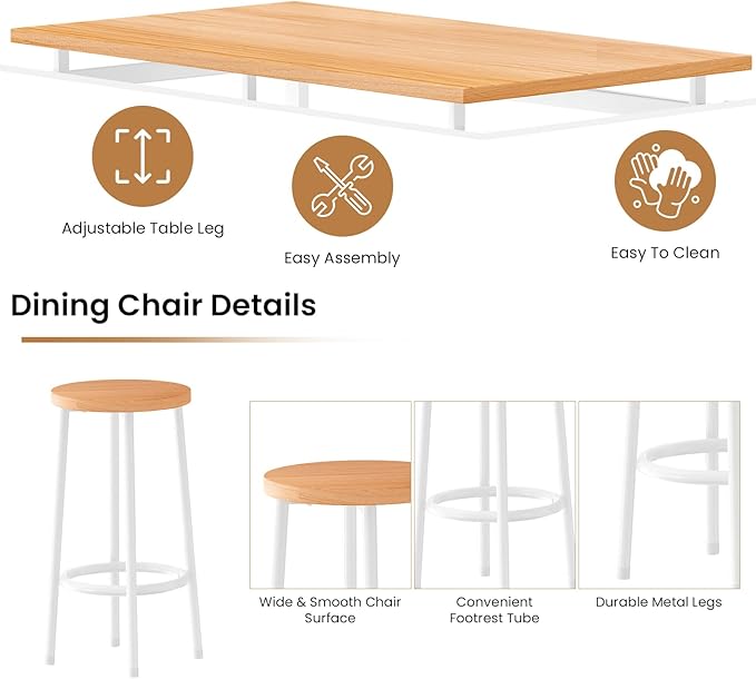 DKLGG Dinner Table Set for 4, Modern Kitchen Table and Chairs for 4 Wooden Top and Adjustable Metal Legs, Small Dining Room Table Set 5 Pieces Compact Design for Small Space - LeafyLoom