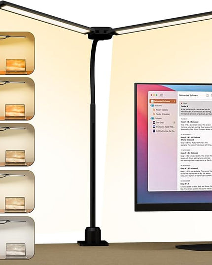 Desk Lamp,20W Ultra Bright Auto Dimming Desk Light Stepless Dimming and Tempering LED Desk Lamp,Dual Screen Computer Monitor Gooseneck Smart Light,5 adjustable lighting modes for Office Home - LeafyLoom