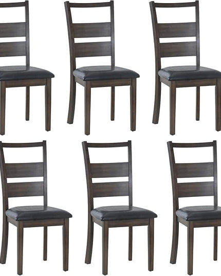 COLAMY Upholstered Dining Chairs Set of 6, PU Leather Dining Room Kitchen Side Chair with Ladder High Back and Adjustable Foot Pegs - Dark Brown - LeafyLoom