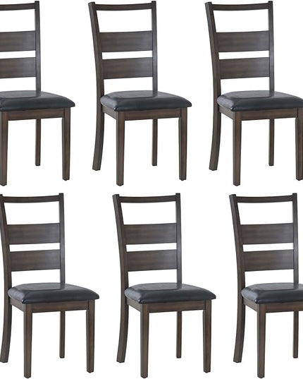 COLAMY Upholstered Dining Chairs Set of 6, PU Leather Dining Room Kitchen Side Chair with Ladder High Back and Adjustable Foot Pegs - Dark Brown - LeafyLoom