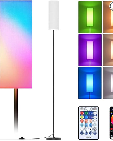 Floor Lamps for Living Room, Modern Floor Lamp with RGB LEDs Bulb,Standing Floor Lamp with App Control & Remote Control,Tall Reading Lamp for Bedroom, Living Room, White lampshade - LeafyLoom