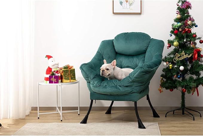 AcozyHom Modern Large Cotton Fabric Lazy Chair，Accent Contemporary Lounge Chair, Single Steel Frame Leisure Sofa Chair with Armrests and A Side Pocket, Army Green - LeafyLoom