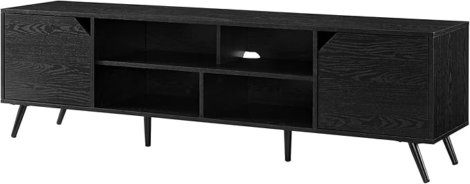Walker Edison Nora Modern Minimal Open-Shelf Stand for TVs up to 80 Inches, 70 Inch, Black - LeafyLoom