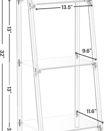 Small Acrylic Ladder Bookshelf, 3 Tier Clear Bookcase, Multipurpose Book Shelf for Living Room, Bathroom, Office, Modern, 11.6" D x 15.6" W x 32" H - LeafyLoom