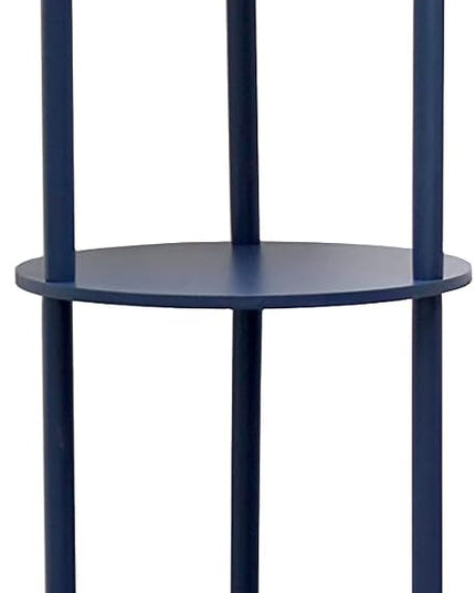 Simple Designs LF2010-NAV 62.5" Round Modern Shelf Etagere Organizer Storage Floor Lamp with 2 USB Charging Ports, 1 Charging Outlet and Linen Shade for Living Room Bedroom Office, Navy - LeafyLoom