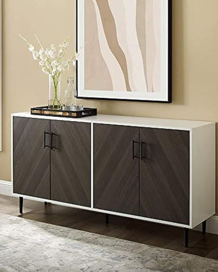 Walker Edison Fehr Modern 4 Door Bookmatch Buffet, 58 Inch, Ash Brown - LeafyLoom