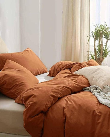 Burnt Orange Queen Comforter Set - 3 Piece Aesthetic Modern Terracotta Bedding Set - All Season Soft & Lightweight Microfiber Down Alternative Comforter Bed Set with 2 Pillow Shams for Women Men - LeafyLoom