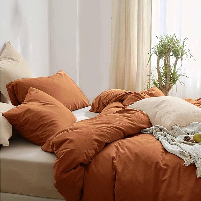 Burnt Orange Queen Comforter Set - 3 Piece Aesthetic Modern Terracotta Bedding Set - All Season Soft & Lightweight Microfiber Down Alternative Comforter Bed Set with 2 Pillow Shams for Women Men - LeafyLoom